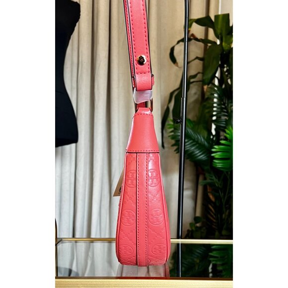 NEW!!!  AUTHENTIC TORY BURCH CORAL CRUSH MONOGRAM CRESENT HANDBAG - Picture 5 of 13
